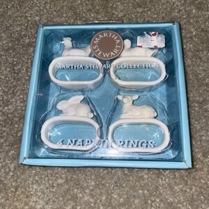 Martha Stewart Collection White Ceramic Easter Animal‎ Napkin Rings Set of 4 New